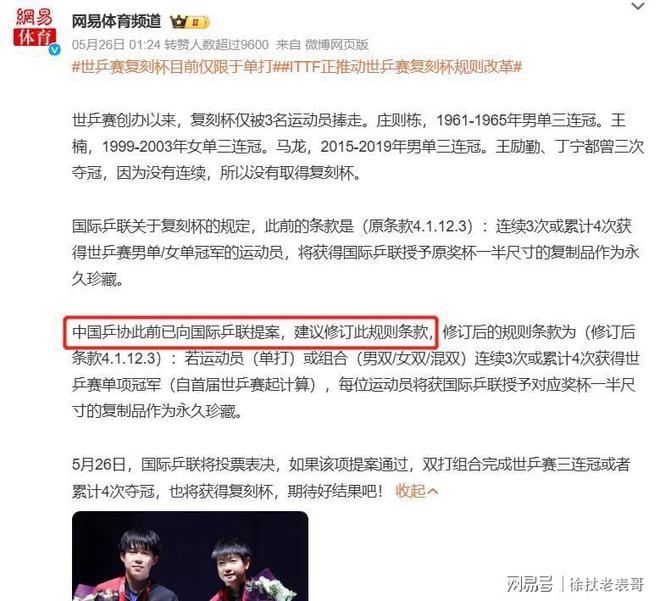 孙颖莎、王楚钦改写规则王励勤立功了J9数字平台好大的面子！国际乒联为(图18)